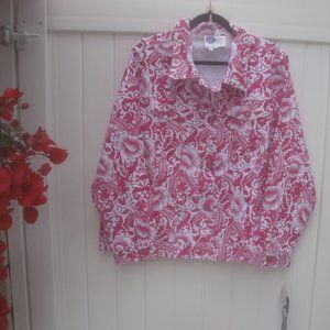 Diane Gilman DG2 Pink Barbiecore Pink-White Floral Print Jacket 1X NEW with Tags
